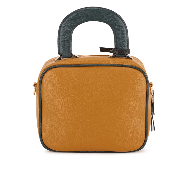 KLEIO Structured Box Shaped Multi Color Top Handle HandBag for Women Girls - Mustard - Image 4